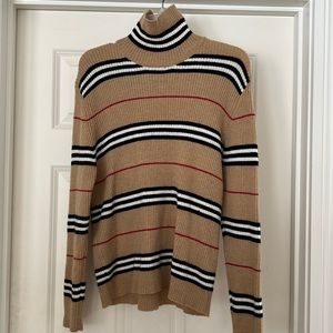 Tan with black, white & red stripe turtleneck size large
